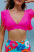 Ruffled Flutter Sleeve V Neck Banded Bikini Top