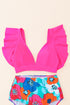 Ruffled Flutter Sleeve V Neck Banded Bikini Top