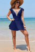Ruffled Lace Trim Short Sleeve V Neck Swim Dress