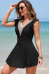 Ruffled Lace Trim Short Sleeve V Neck Swim Dress