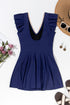 Ruffled Lace Trim Short Sleeve V Neck Swim Dress