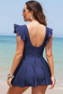 Ruffled Lace Trim Short Sleeve V Neck Swim Dress