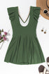Ruffled Lace Trim Short Sleeve V Neck Swim Dress