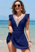 Ruffled Lace Trim Short Sleeve V Neck Swim Dress