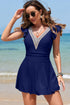 Ruffled Lace Trim Short Sleeve V Neck Swim Dress