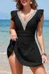 Ruffled Lace Trim Short Sleeve V Neck Swim Dress