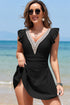 Ruffled Lace Trim Short Sleeve V Neck Swim Dress