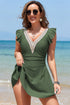 Ruffled Lace Trim Short Sleeve V Neck Swim Dress