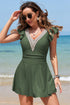 Ruffled Lace Trim Short Sleeve V Neck Swim Dress