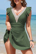 Ruffled Lace Trim Short Sleeve V Neck Swim Dress