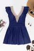 Ruffled Lace Trim Short Sleeve V Neck Swim Dress