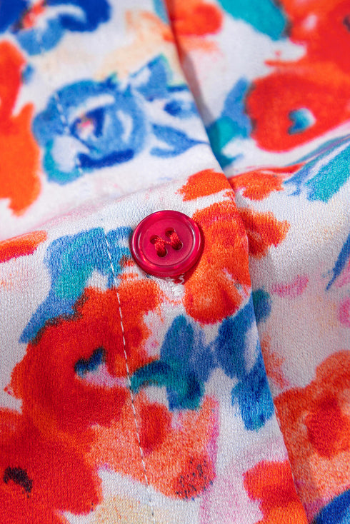 Ruffled Mock Neck Abstract Print Cap Sleeve Blouse