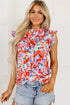 Ruffled Mock Neck Abstract Print Cap Sleeve Blouse