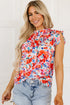 Ruffled Mock Neck Abstract Print Cap Sleeve Blouse