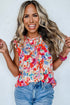 Ruffled Mock Neck Abstract Print Cap Sleeve Blouse