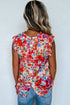 Ruffled Mock Neck Abstract Print Cap Sleeve Blouse