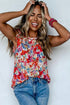 Ruffled Mock Neck Abstract Print Cap Sleeve Blouse