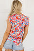 Ruffled Mock Neck Abstract Print Cap Sleeve Blouse