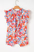 Ruffled Mock Neck Abstract Print Cap Sleeve Blouse