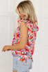 Ruffled Mock Neck Abstract Print Cap Sleeve Blouse