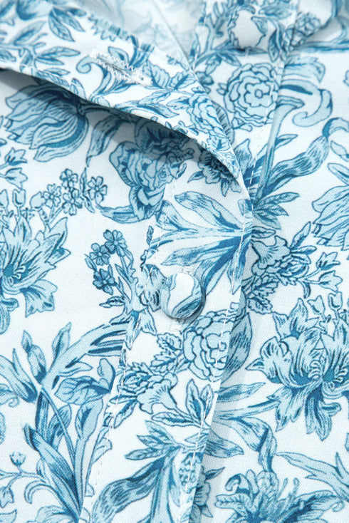Ruffled Mock Neck Floral Print Smocked Cuff Blouse
