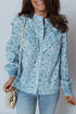 Ruffled Mock Neck Floral Print Smocked Cuff Blouse