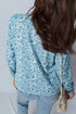 Ruffled Mock Neck Floral Print Smocked Cuff Blouse