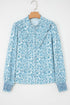Ruffled Mock Neck Floral Print Smocked Cuff Blouse
