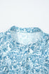 Ruffled Mock Neck Floral Print Smocked Cuff Blouse