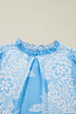 Ruffled Mock Neck Puff Sleeve Floral Print Blouse