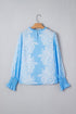 Ruffled Mock Neck Puff Sleeve Floral Print Blouse