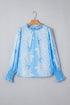 Ruffled Mock Neck Puff Sleeve Floral Print Blouse