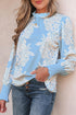 Ruffled Mock Neck Puff Sleeve Floral Print Blouse
