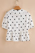 Ruffled Peter Pan Collar Dot Print Tie Front Blouse