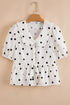 Ruffled Peter Pan Collar Dot Print Tie Front Blouse