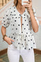 Ruffled Peter Pan Collar Dot Print Tie Front Blouse