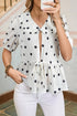 Ruffled Peter Pan Collar Dot Print Tie Front Blouse