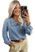 Ruffled Peter Pan Collar Solid Denim Western Shirt