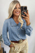 Ruffled Peter Pan Collar Solid Denim Western Shirt