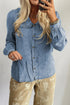 Ruffled Peter Pan Collar Solid Denim Western Shirt