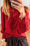 Ruffled Placket Long Sleeve Button Down Blouse