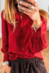 Ruffled Placket Long Sleeve Button Down Blouse