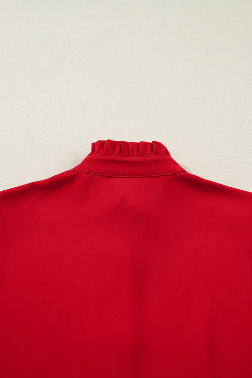 Ruffled Placket Long Sleeve Button Down Blouse