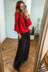Ruffled Placket Long Sleeve Button Down Blouse