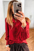 Ruffled Placket Long Sleeve Button Down Blouse