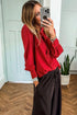 Ruffled Placket Long Sleeve Button Down Blouse