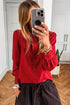 Ruffled Placket Long Sleeve Button Down Blouse