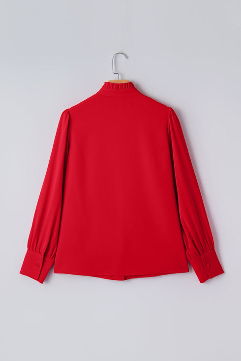 Ruffled Placket Long Sleeve Button Down Blouse