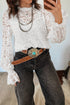 Ruffled Round Neck Long Flounce Sleeve Sheer Lace Blouse