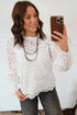 Ruffled Round Neck Long Flounce Sleeve Sheer Lace Blouse
